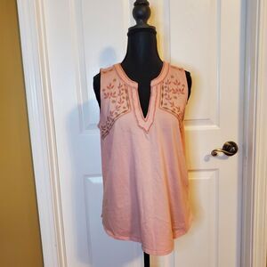 Banana Republic Peach & Sage Boho Embroidered Vneck Sleeveless Top SMALL